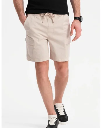 Pantaloni scurti cargo cu snur de ajustare, Crem
