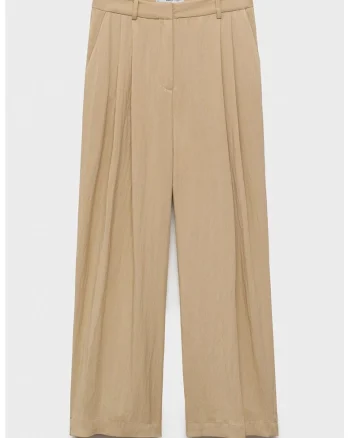 Pantaloni din amestec de lyocell cu pliuri, Maro nisip