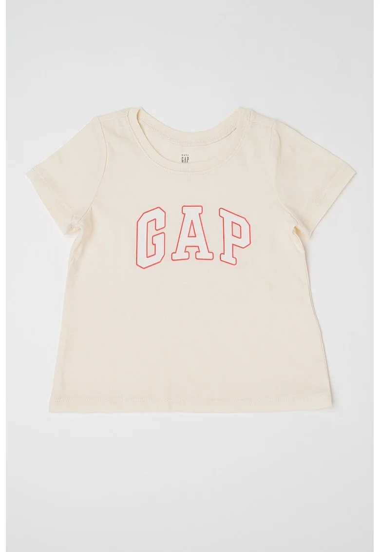Tricou din bumbac cu logo, Alb fildes/Portocaliu