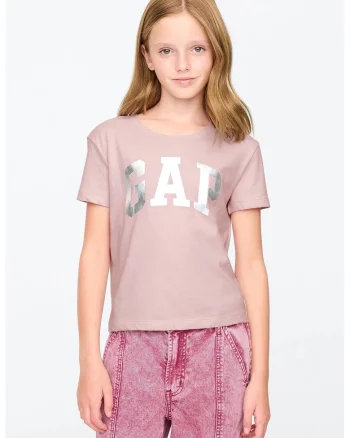 Tricou din bumbac cu imprimeu logo, Roz prafuit/Argintiu