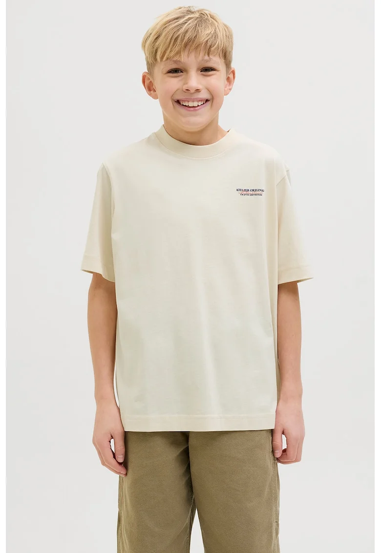 Tricou de bumbac cu imprimeu text, Verde pal/Bleumarin