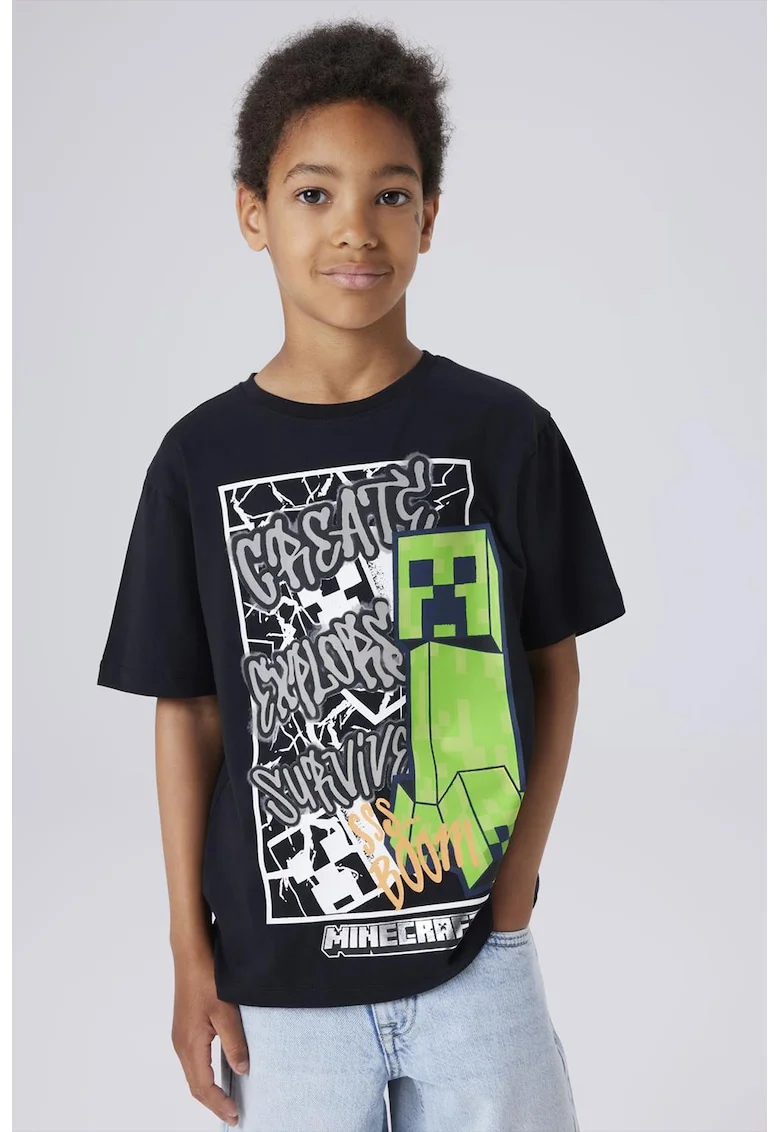 Tricou din amestec de bumbac cu imprimeu Minecraft, Verde/Negru