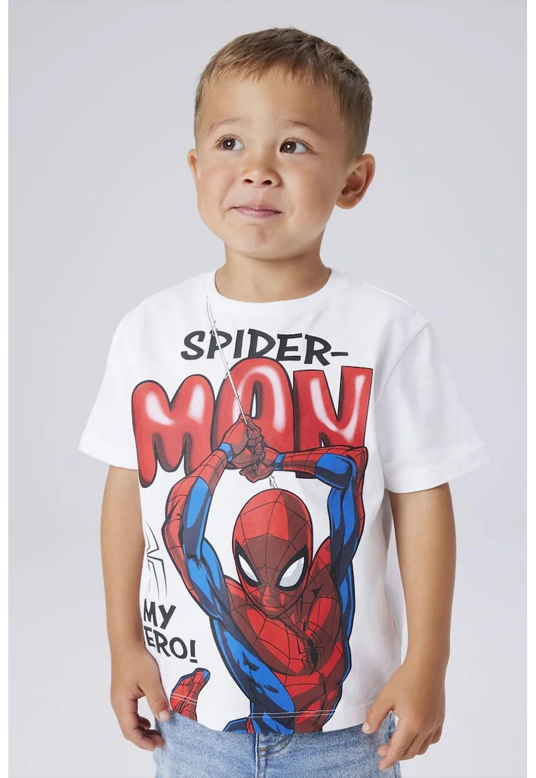 Tricou din amestec de bumbac organic cu imprimeu Spider-Man, Rosu/Alb optic