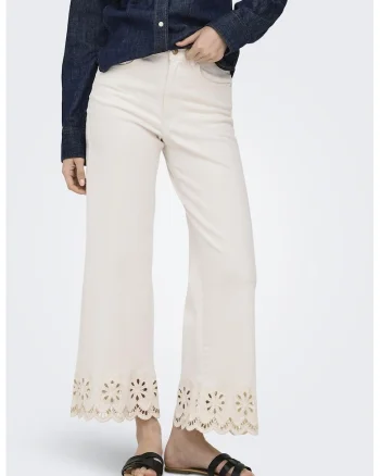 Pantaloni crop cu terminatii valurite, Alb