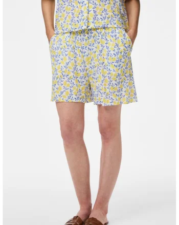 Pantaloni scurti cu imprimeu lamaie, Alb/Galben/Albastru