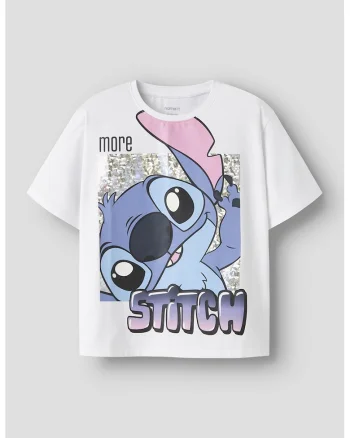Tricou lejer cu imprimeu Stitch, Alb optic/Albastru stins