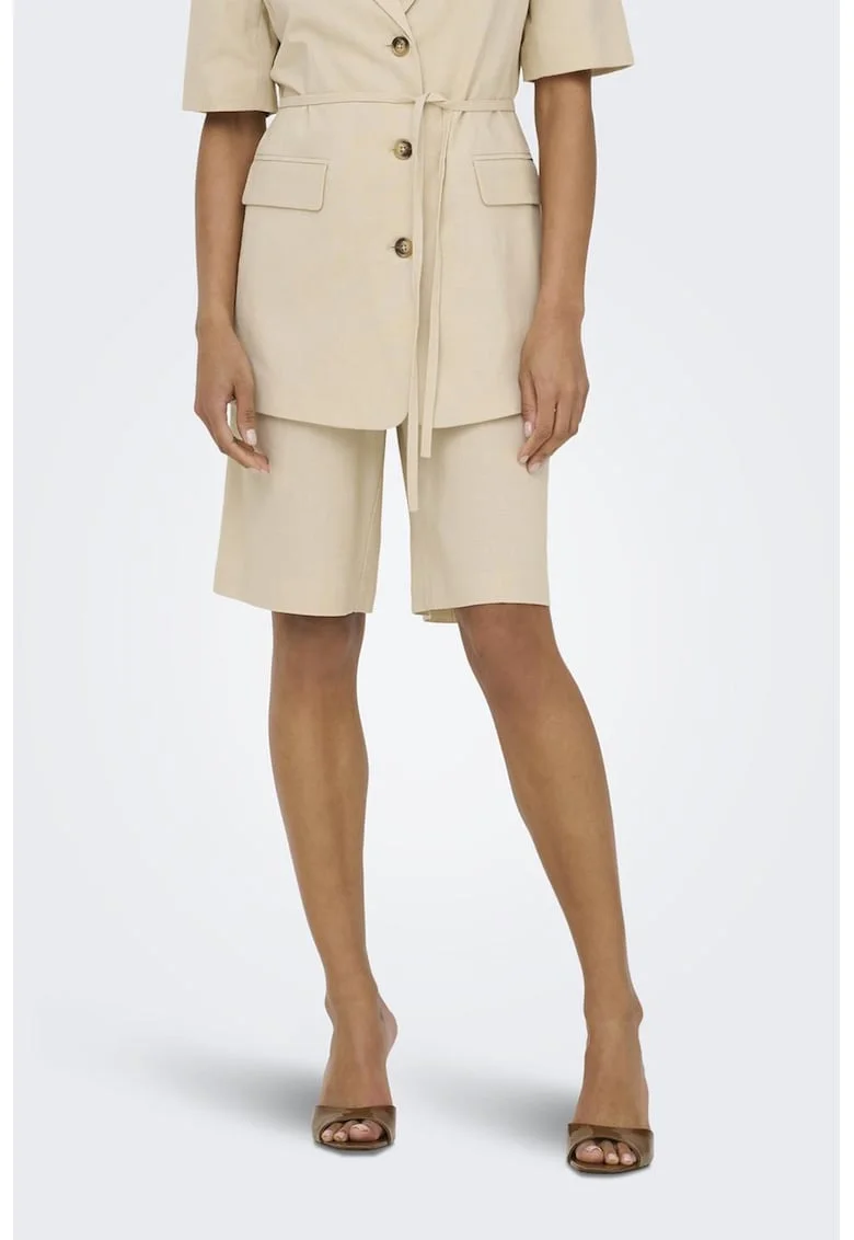Pantaloni scurti din amestec de in cu buzunare, Bej