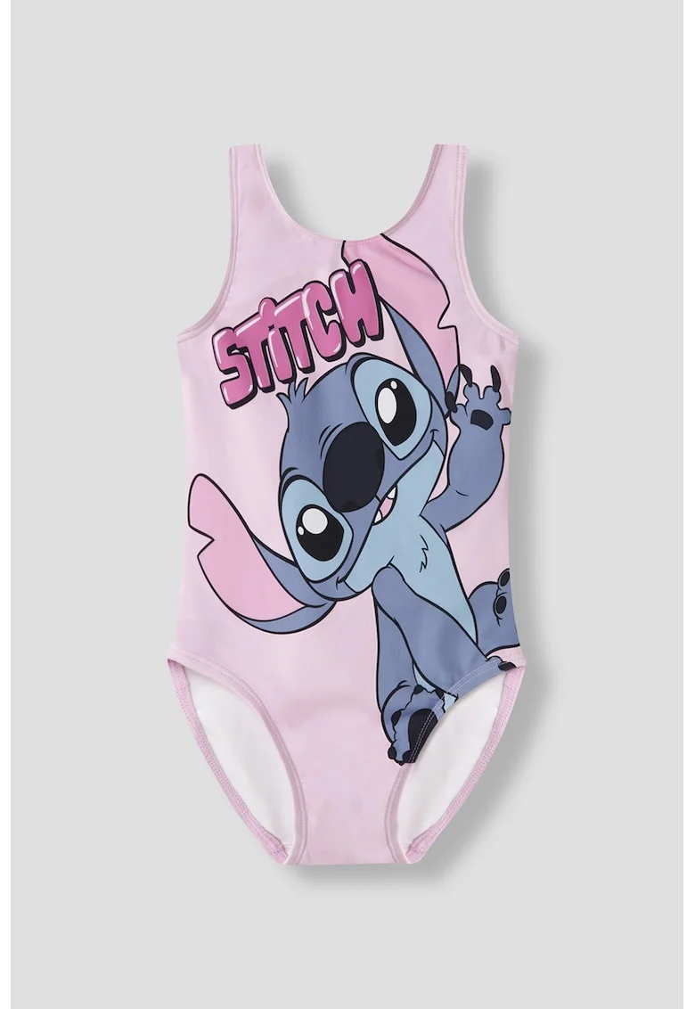 Costum de baie intreg cu imprimeu Stitch, Roz deschis/Albastru stins
