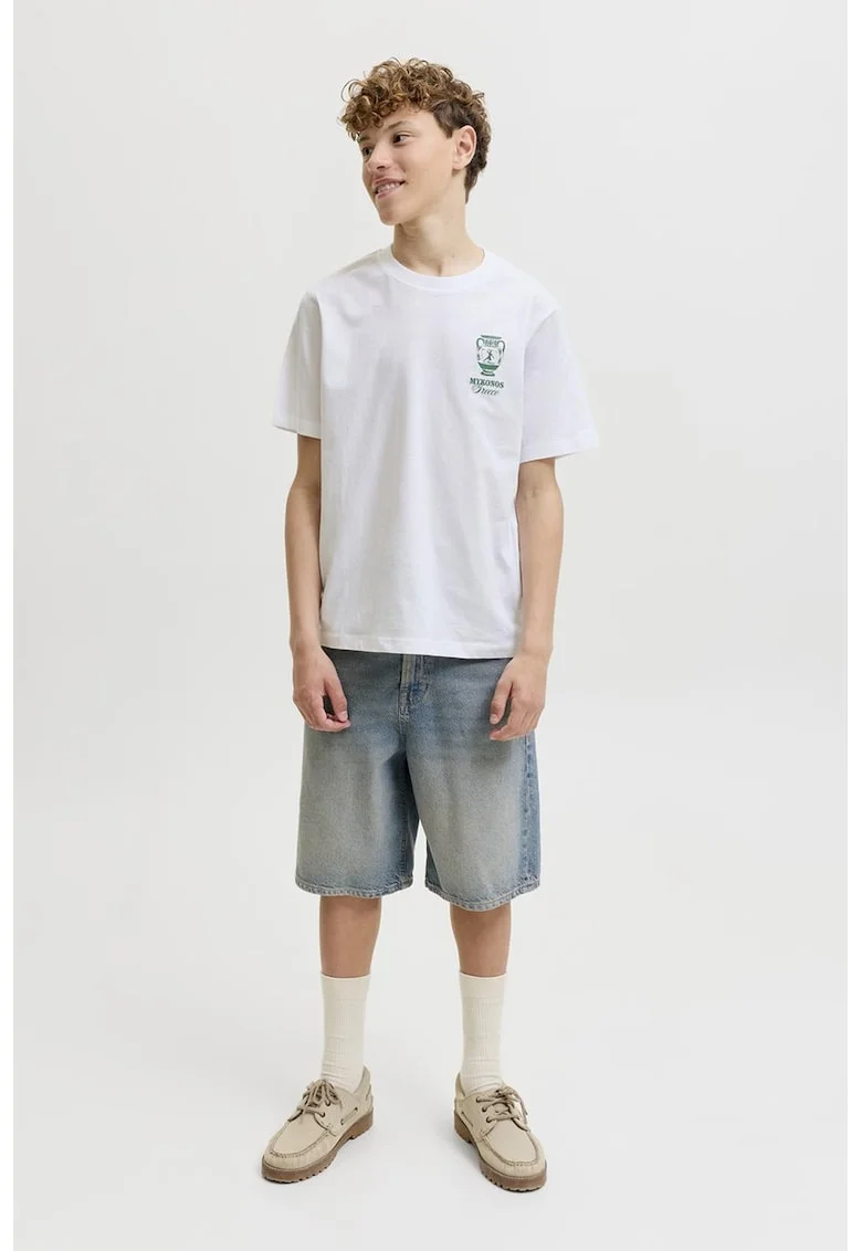 Tricou lejer din bumbac organic cu imprimeu, Verde/Alb optic