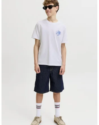 Tricou lejer din bumbac organic cu imprimeu, Alb optic/Albastru