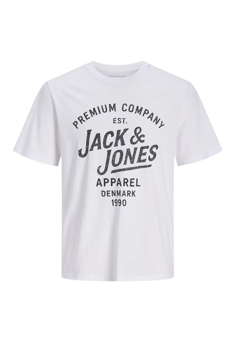 Tricou din bumbac organic cu imprimeu logo, Alb/Negru carbon