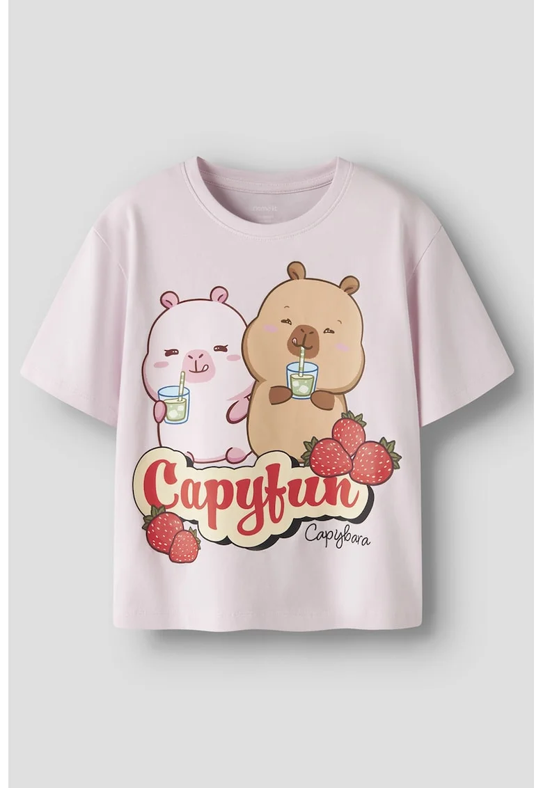 Tricou cu imprimeu capibara, Roz pal/Rosu capsuna