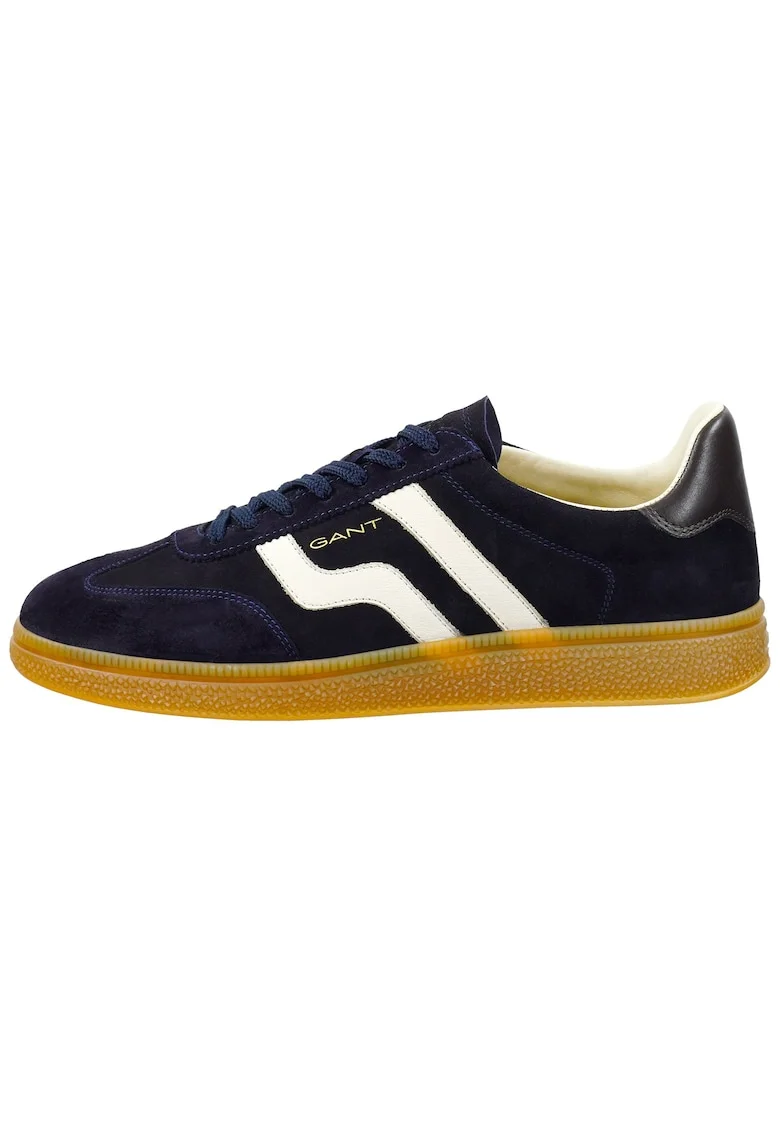 Pantofi sport de piele cu siret, Albastru inchis