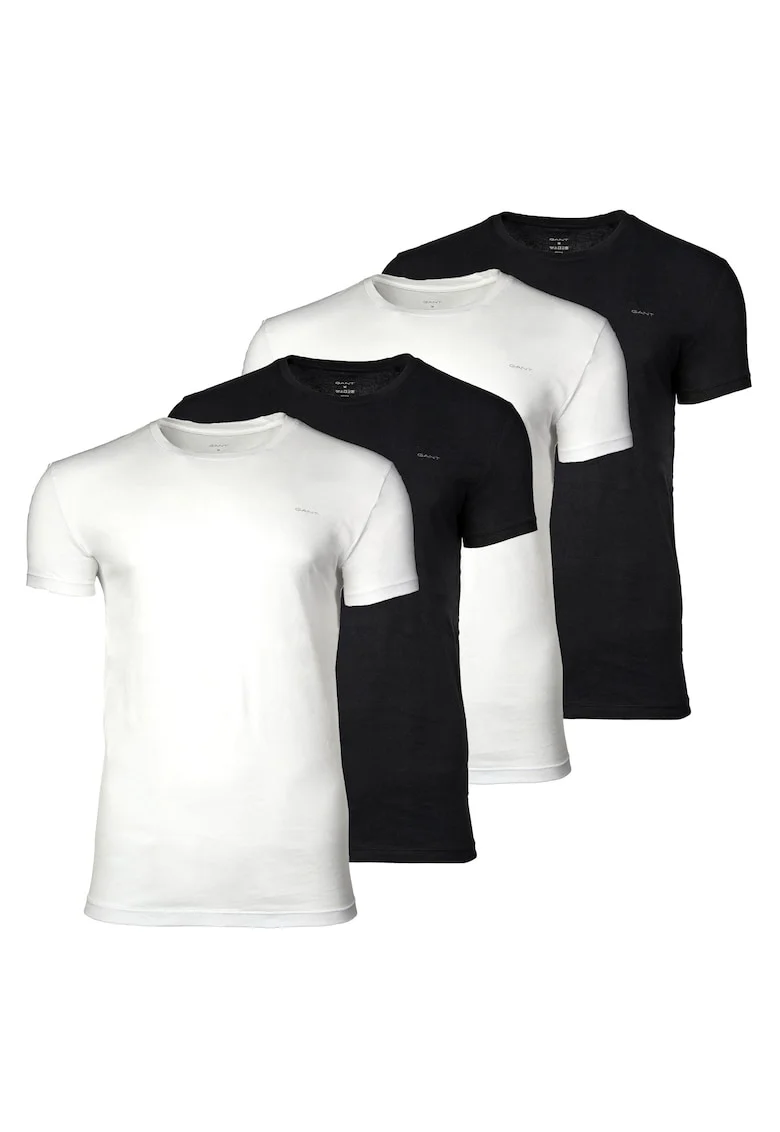 Set de tricouri uni cu decolteu la baza gatului - 4 perechi, Alb/Negru