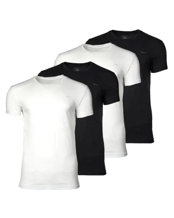 Set de tricouri uni cu decolteu la baza gatului - 4 perechi, Alb/Negru