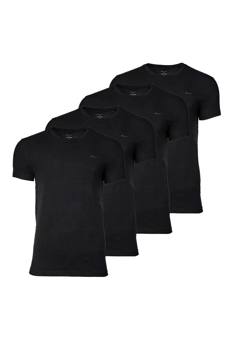 Set de tricouri uni cu decolteu la baza gatului - 4 perechi, Negru