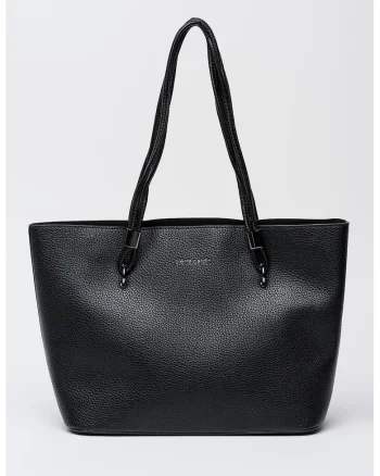 Geanta shopper din piele ecologica cu imprimeu logo discret, Negru