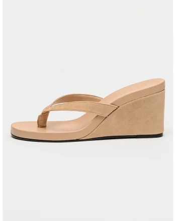 Papuci din piele intoarsa cu talpa wedge Playing, Bej