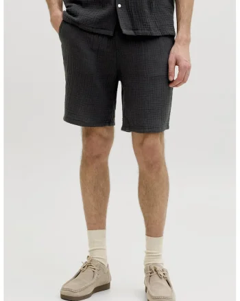 Pantaloni scurti din bumbac cu model uni, Negru