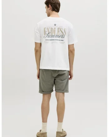 Tricou din bumbac cu decolteu la baza gatului si imprimeu, Alb optic