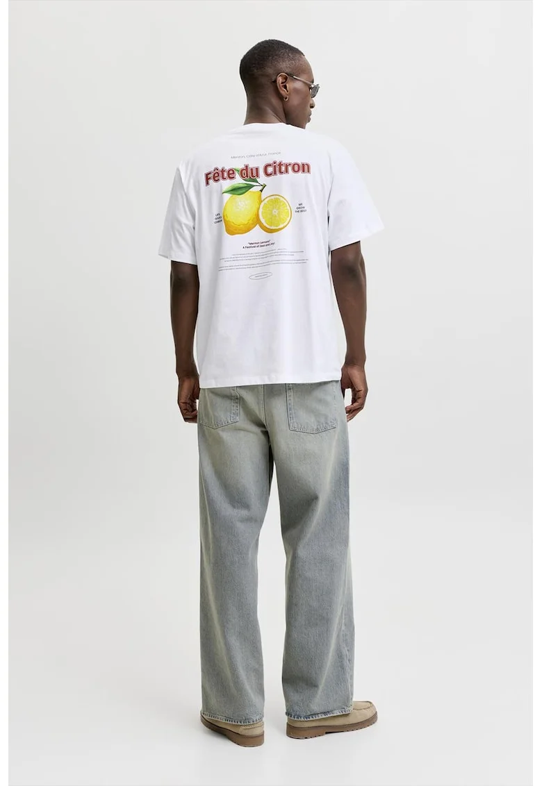 Tricou din bumbac cu imprimeu pe partea din spate, Galben/Alb optic