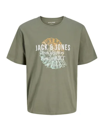 Tricou cu imprimeu grafic si logo, Kaki