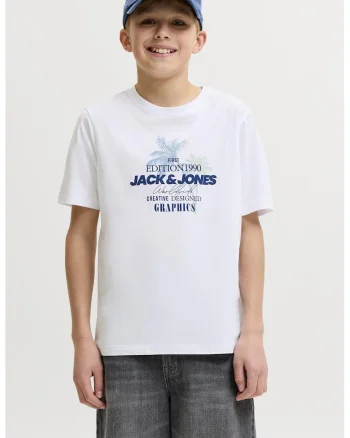 Tricou cu imprimeu grafic si logo, Alb optic/Albastru