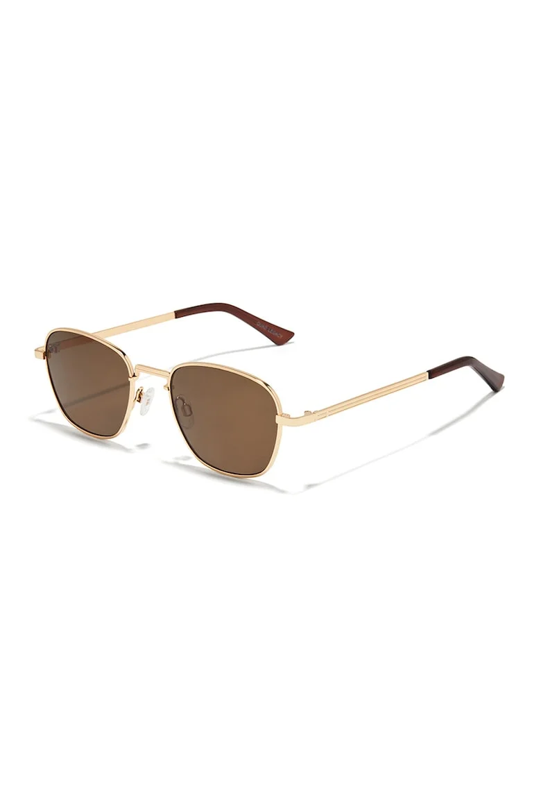 Ochelari de soare unisex cu rama metalica, Auriu/Maro