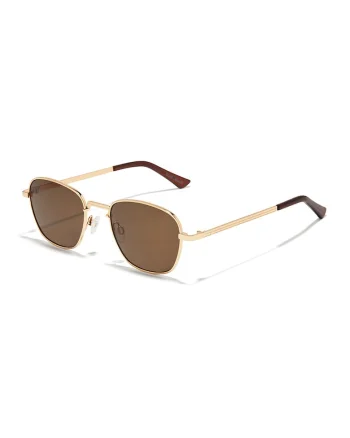 Ochelari de soare unisex cu rama metalica, Auriu/Maro