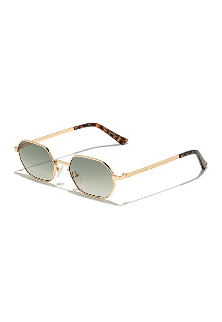 Ochelari de soare hexagonali unisex, Auriu/Kaki