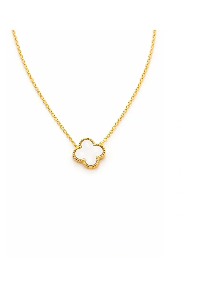Colier auriu, din otel inoxidabil, suflat cu aur 18k, cu trifoi, Cyrille C2