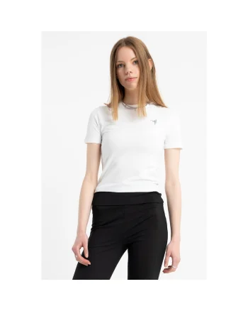 Tricou basic cu decolteu la gât, Alb