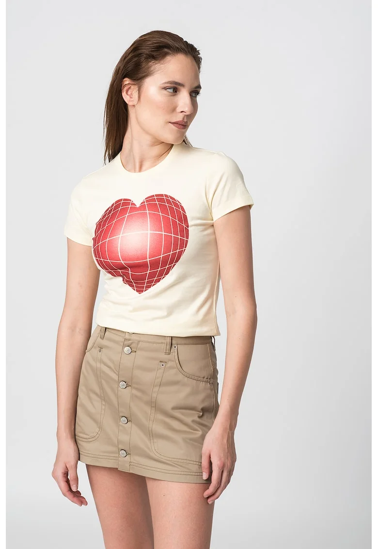 Tricou slim fit cu imprimeu inima Sli, Rosu inchis/Crem