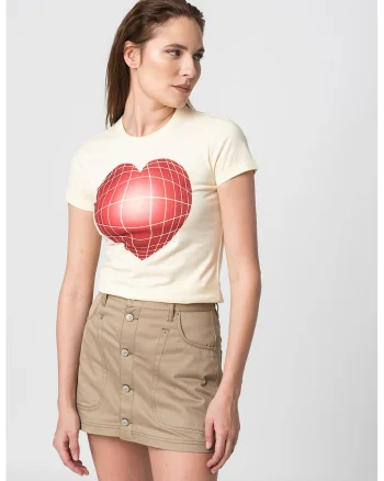 Tricou slim fit cu imprimeu inima Sli, Rosu inchis/Crem