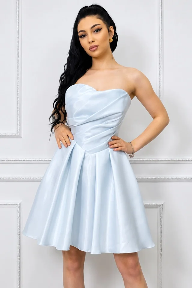 Rochie scurta babydoll Zafira, croiala de ocazie cu reflexii lucioase, Blue