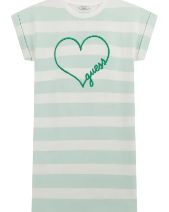 Rochie-tricou cu dungi, Bej/Verde pal