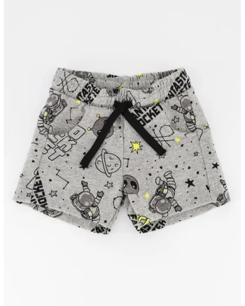 Pantaloni scurti de bumbac cu imprimeu, Gri melange
