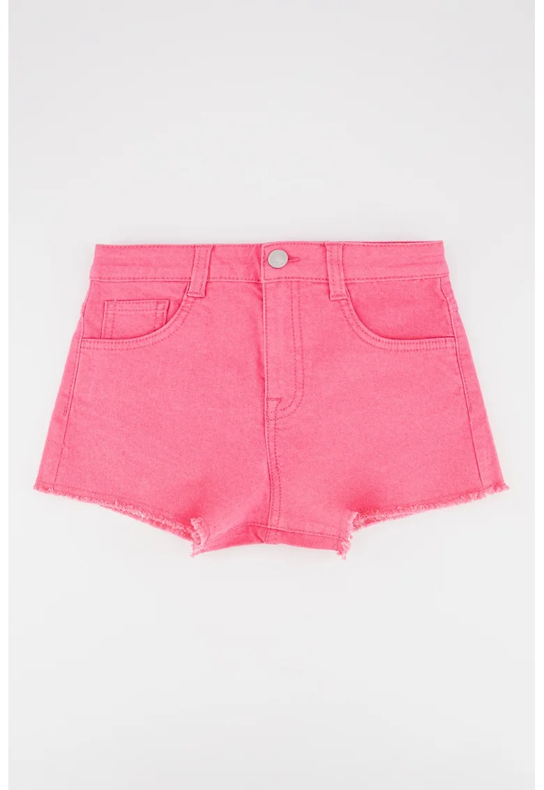 Pantaloni scurti din denim cu terminatii nefinisate, Roz