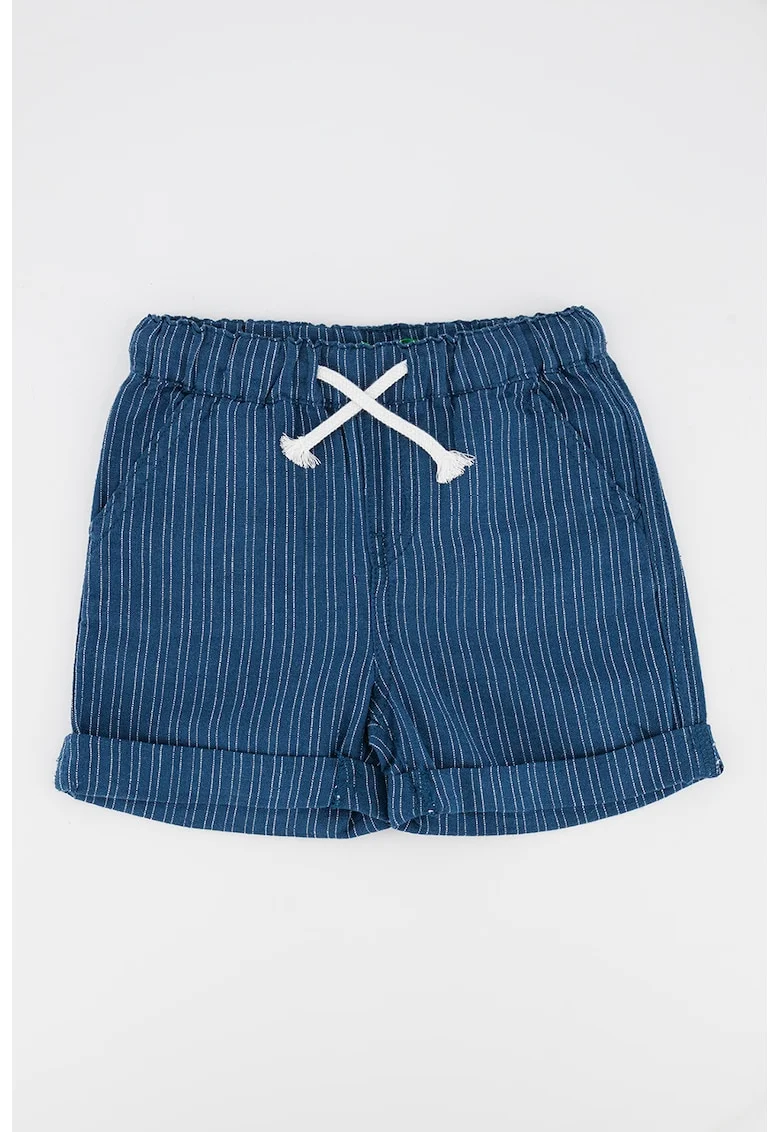 Pantaloni scurti din amestec de in cu talie elastica, Albastru inchis