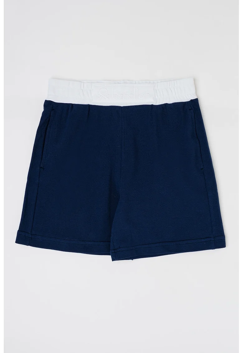 Pantaloni scurti de bumbac cu banda elastica contrastanta in talie, Bleumarin