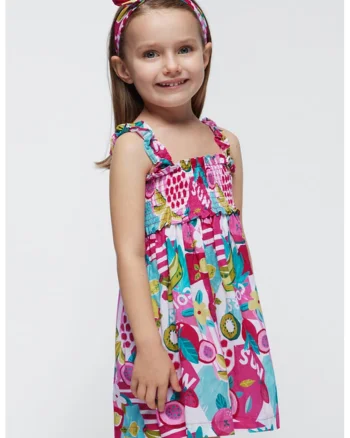 Rochie evazata cu imprimeu si bentita, 2 piese, Multicolor