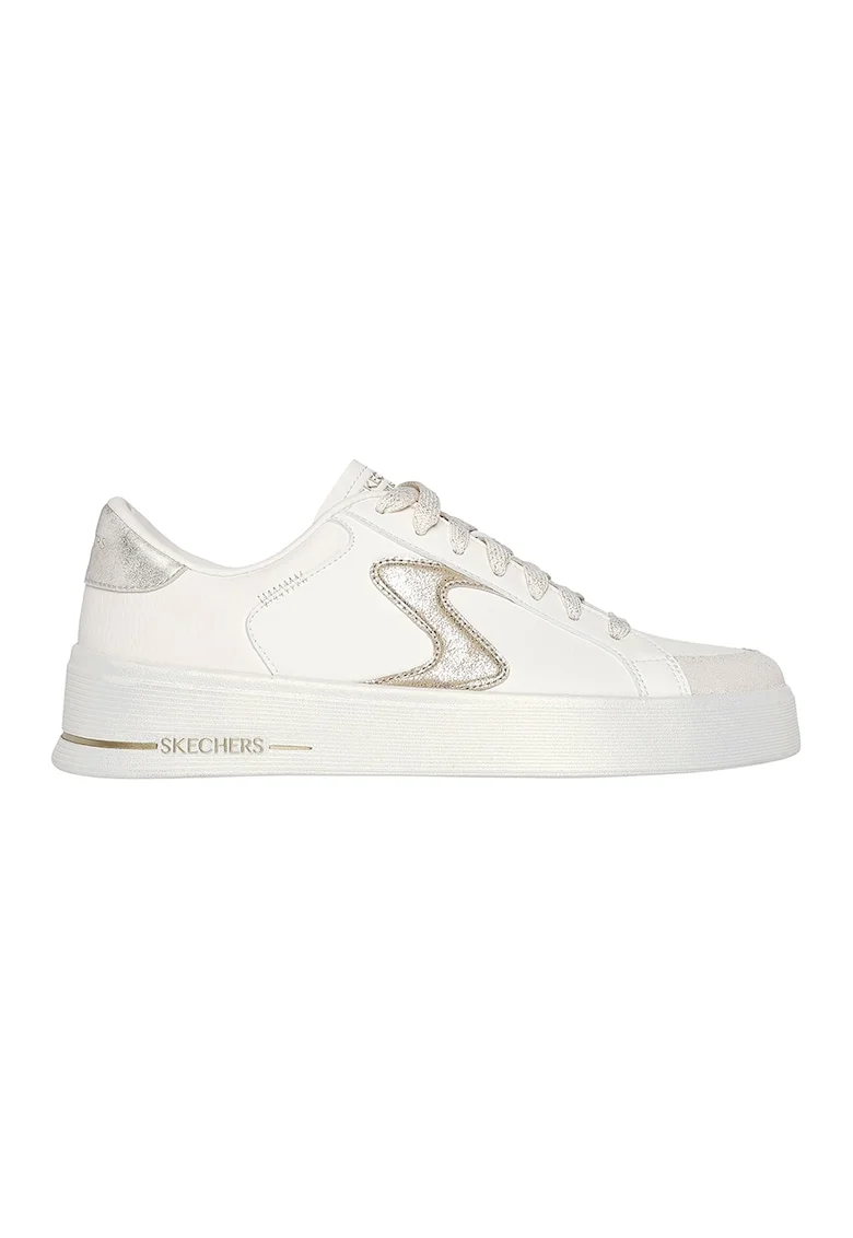 Pantofi sport de piele ecologica Court&Classics, Alb/Auriu