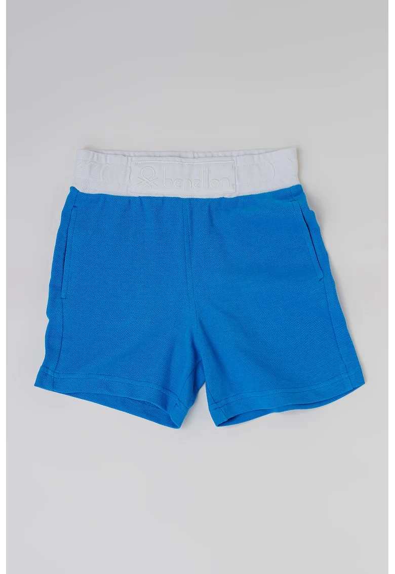 Pantaloni scurti de bumbac cu logo brodat, Alb/Albastru