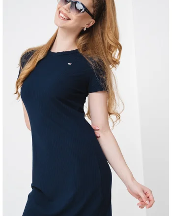 Rochie midi cu maneci scurte, Bleumarin