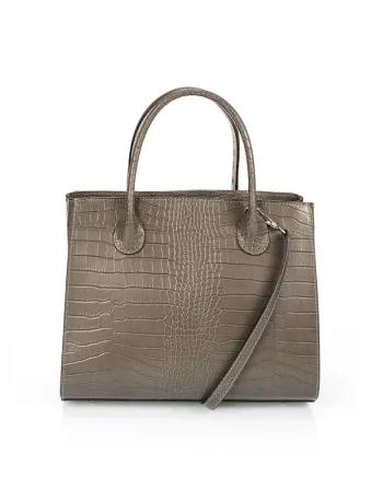 Geanta tote de piele cu model piele de crocodil, Grej