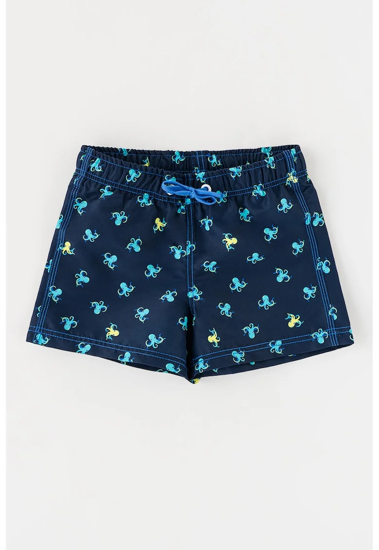 Pantaloni scurti de baie cu imprimeu si snur, Verde persan/Bleumarin
