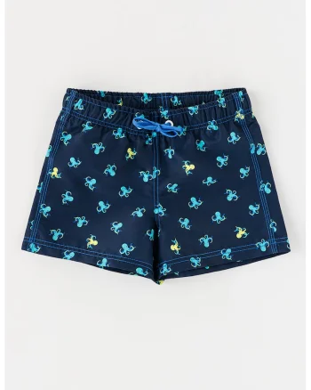 Pantaloni scurti de baie cu imprimeu si snur, Verde persan/Bleumarin
