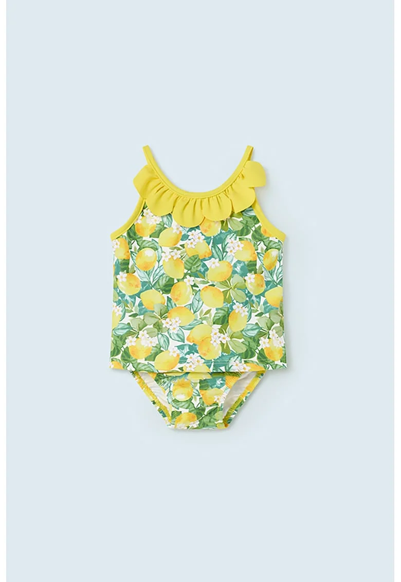 Costum de baie din doua piese cu imprimeu, Verde/Galben