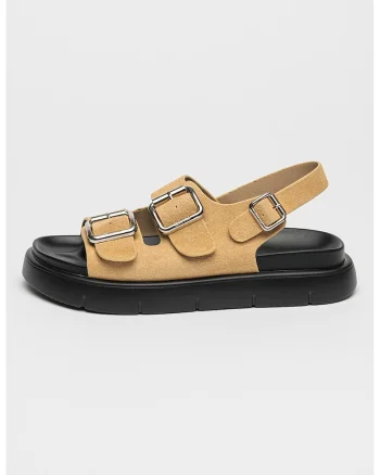 Sandale slingback de piele intoarsa, Maro nisip