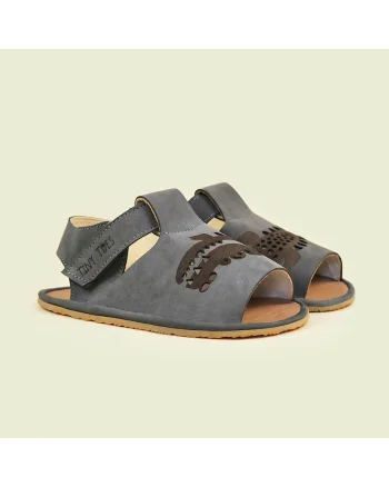 Sandale Barefoot din piele naturala, Croc, Gri